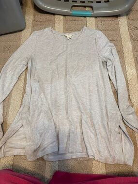 LOFT Light Gray Long Sleeve Knit Tunic Sweatshirt